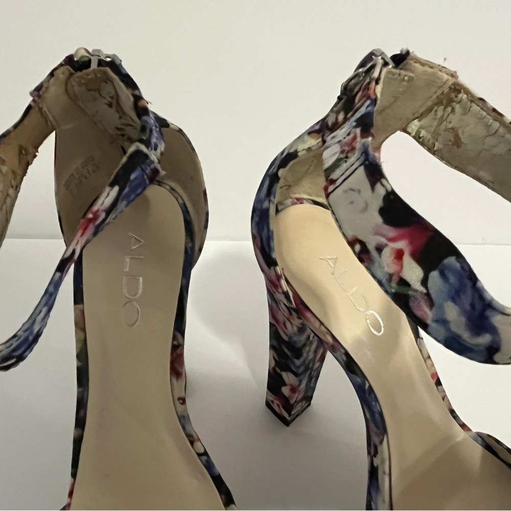 ALDO Floral Print Ankle-Strap Platform Heels - Blue, Pink, White - Picture 3 of 8